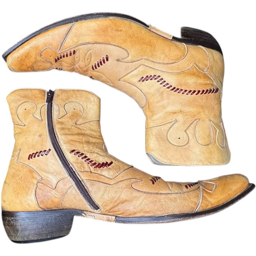 Vintage Jo Ghost Italian Western Cowboy Ankle Boots Tan Leather Size 45 11.5-12 - Picture 13 of 16